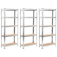 Storage Shelves 3 pcs Silver 75x30x172 cm Steel and MDF