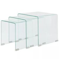 Three Piece Nesting Table Set Tempered Glass Clear