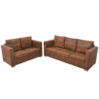 Sofa Set 2 Pieces Artificial Suede Leather