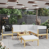 8 Piece Garden Lounge Set with Cushions Cream Solid Acacia Wood