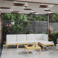 6 Piece Garden Lounge Set with Cushions Cream Solid Acacia Wood