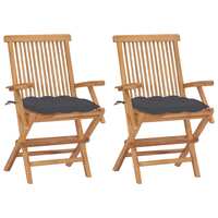 Garden Chairs with Anthracite Cushions 2 pcs Solid Teak Wood