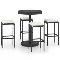 5 Piece Garden Bar Set with Cushions Poly Rattan Black