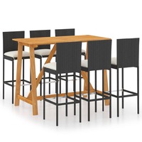 7 Piece Garden Bar Set with Cushions Black