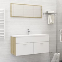 Bathroom Furniture Set White and Sonoma Oak Chipboard