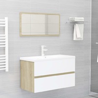 Bathroom Furniture Set White and Sonoma Oak Chipboard