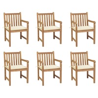 Garden Chairs 6 pcs with Cream Cushions Solid Teak Wood