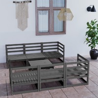 7 Piece Garden Lounge Set Grey Solid Pinewood