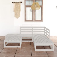 6 Piece Garden Lounge Set White Solid Pinewood