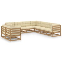 9 Piece Garden Lounge Set & Cushions Honey Brown Solid Pinewood