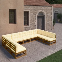 9 Piece Garden Lounge Set&Cushions Honey Brown Solid Pinewood