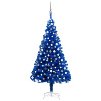 Artificial Christmas Tree with LEDs&Ball Set Blue 180 cm PVC