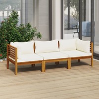 3-Seater Garden Sofa with Cream Cushion Solid Acacia Wood