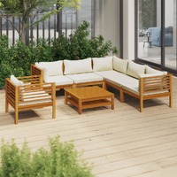 7 Piece Garden Lounge Set with Cream Cushion Solid Acacia Wood