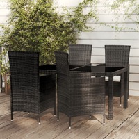 5 Piece Outdoor Dining Set with Cushions Poly Rattan Black