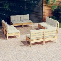 8 Piece Garden Lounge Set with Cream Cushions Pinewood