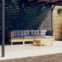 5 Piece Garden Lounge Set with Grey Cushions Solid Pinewood