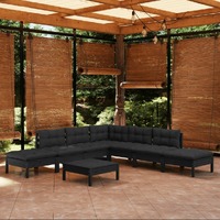 8 Piece Garden Lounge Set with Cushions Black Pinewood