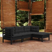 4 Piece Garden Lounge Set with Cushions Black Pinewood