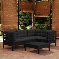 5 Piece Garden Lounge Set with Cushions Black Pinewood