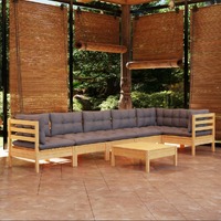 7 Piece Garden Lounge Set with Grey Cushions Pinewood