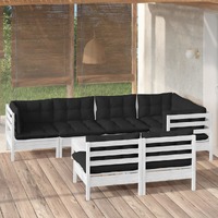 8 Piece Garden Lounge Set with Cushions White Solid Pinewood