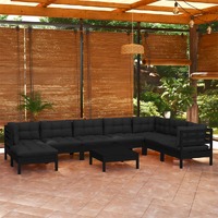 9 Piece Garden Lounge Set with Cushions Black Solid Pinewood