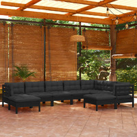 9 Piece Garden Lounge Set with Cushions Black Solid Pinewood