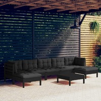 8 Piece Garden Lounge Set with Cushions Black Pinewood