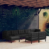 9 Piece Garden Lounge Set with Cushions Black Pinewood