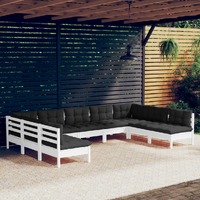 9 Piece Garden Lounge Set with Cushions White Solid Pinewood