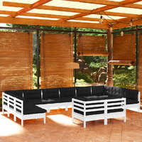 12 Piece Garden Lounge Set with Cushions White Solid Pinewood