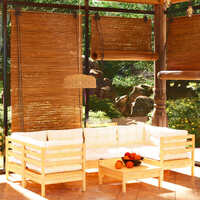 7 Piece Garden Lounge Set with Cream Cushions Pinewood
