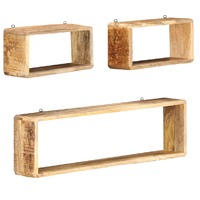 3 Piece Wall Cube Shelf Set Solid Mango Wood