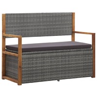 Storage Bench 110 cm Poly Rattan and Solid Acacia Wood Grey