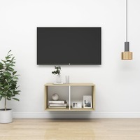 Wall-mounted TV Cabinet Sonoma Oak and White 37x37x72 cm Chipboard