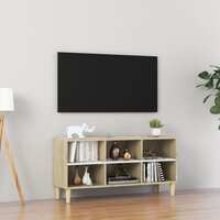 TV Cabinet with Solid Wood Legs White and Sonoma Oak 103.5x30x50 cm