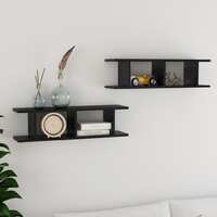 Wall Shelves 2 pcs High Gloss Black 78x18x20 cm Chipboard