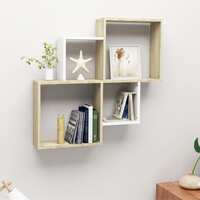 Wall Cube Shelf White and Sonoma Oak 80x15x78.5 cm Chipboard