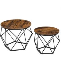 Set of 2 Side Tables Robust Steel Frame Rustic Brown and Black