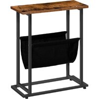 Industrial Side Table with Magazine Holder Sling and Metal Structure (Brown)