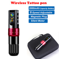 Red Wireless Tattoo Pen Rotary Machine Adjustable Stroke Gun OLED Screen Fast charge