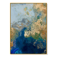 80cmx120cm Marbled Blue Gold Artwork Gold Frame Canvas Wall Art