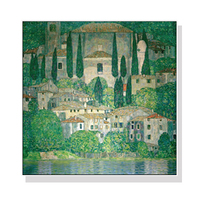 70cmx70cm Kirche In Cassone by Gustav Klimt White Frame Canvas Wall Art