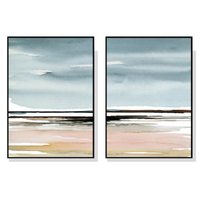 Wall Art 90cmx135cm Pink Beach Landscape 2 Sets Black Frame Canvas