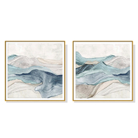 Wall Art 60cmx60cm Blue Mountain 2 Sets Gold Frame Canvas