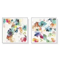 Wall Art 90cmx90cm Glitchy Floral 2 Sets White Frame Canvas