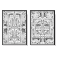 Wall Art 40cmx60cm Black White Pattern 2 Sets Black Frame Canvas