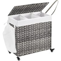 SONGMICS Laundry Hamper with Lid and Wheels 140L Grey