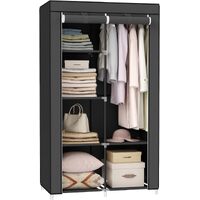 SONGMICS Portable Clothes Storage with 6 Shelves and 1 Clothes Hanging Rail Black